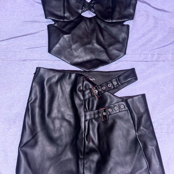 Outcast Clothing Dresses & Skirts - Elegant Black Faux Leather Skirt Set